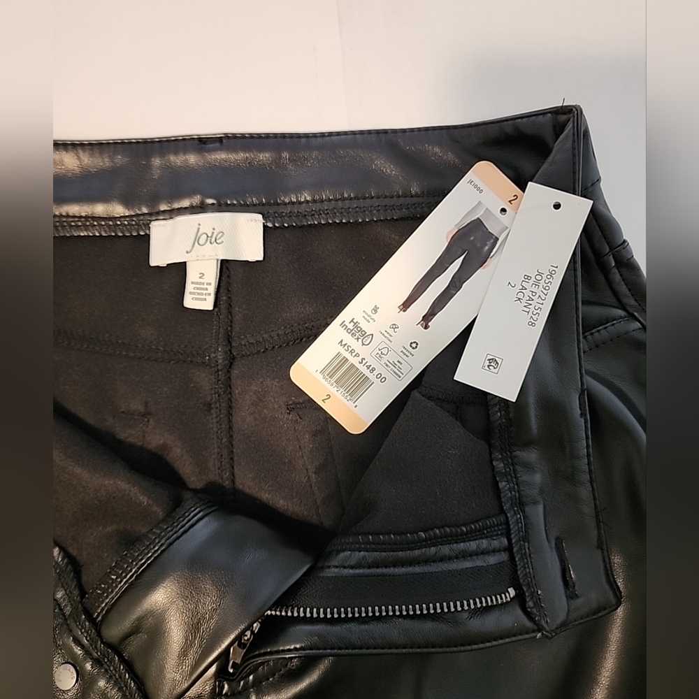 Joie Limited Edition women's faux leather straight leg pant in black, size 2, - Picture 6 of 16